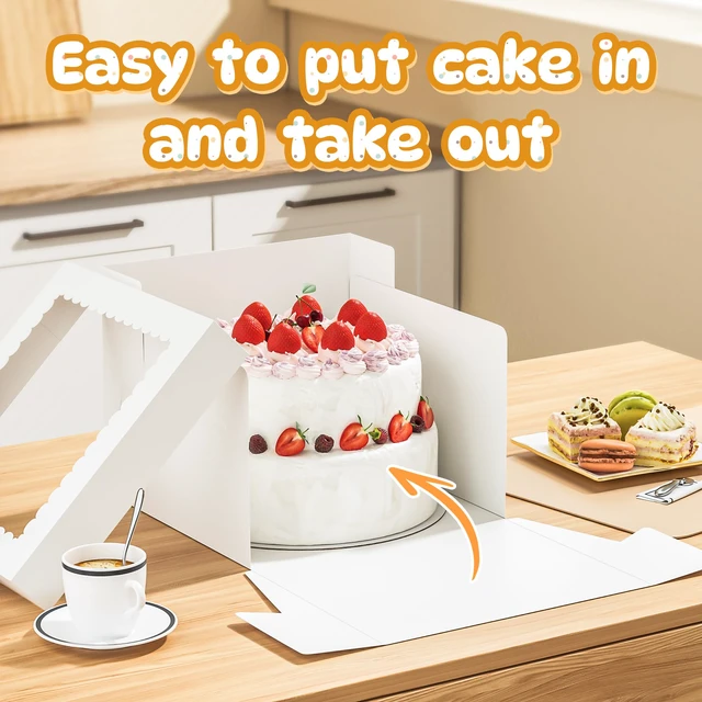 Alt view image 5 of 7 - 15 Pack Cake Boxes with Board, 10x10x8 In Tall Cake Box with Window Cake Carrier Holder, Storage Transport Container, Easy to Assemble, Square Bakery Box for Cakes, Cookies, Baked Goods