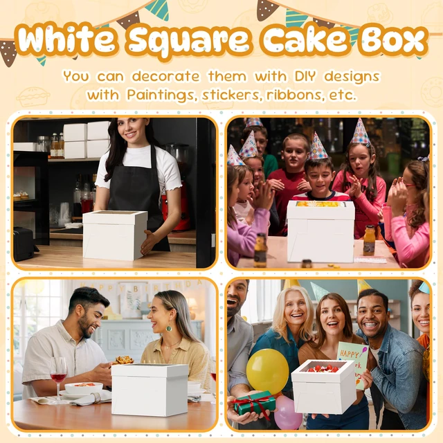 Alt view image 7 of 7 - 15 Pack Cake Boxes with Board, 10x10x8 In Tall Cake Box with Window Cake Carrier Holder, Storage Transport Container, Easy to Assemble, Square Bakery Box for Cakes, Cookies, Baked Goods
