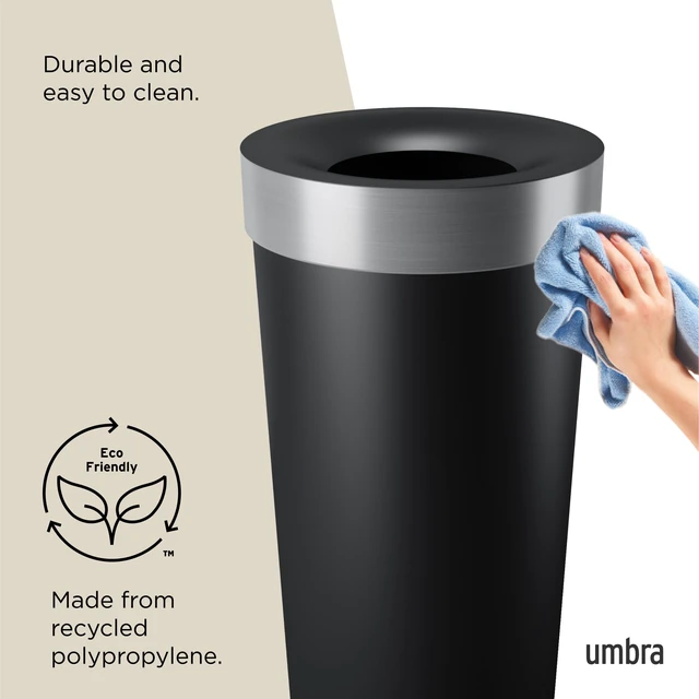 Alt view image 6 of 6 - Vento Kitchen Trash Can, Open Top Bin, 16.5 Gallon, Black/Nickel Brushed metal accents, bag concealing design, easy wipe clean, fits home and office, durable plastic