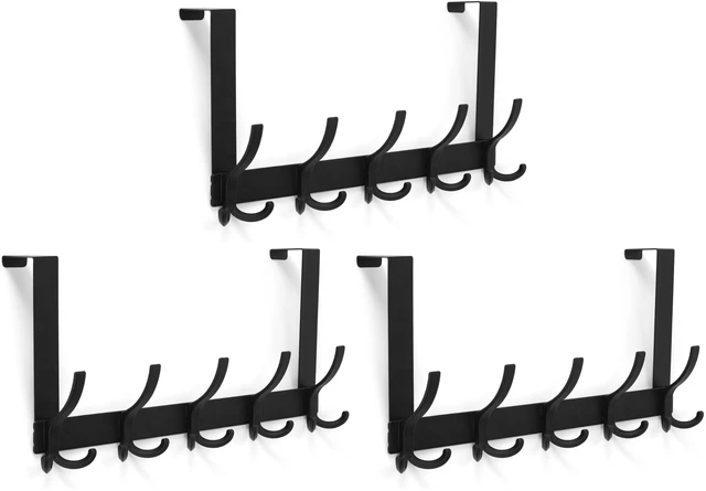 Main image of Over The Door Hooks for Hanging, Over The Door Hanger, Over The Door Towel Rack for Bathroom with 5 Triple Coat Hooks, Bathroom Towel Holder Towels Hanger (Black, 3 Pack)