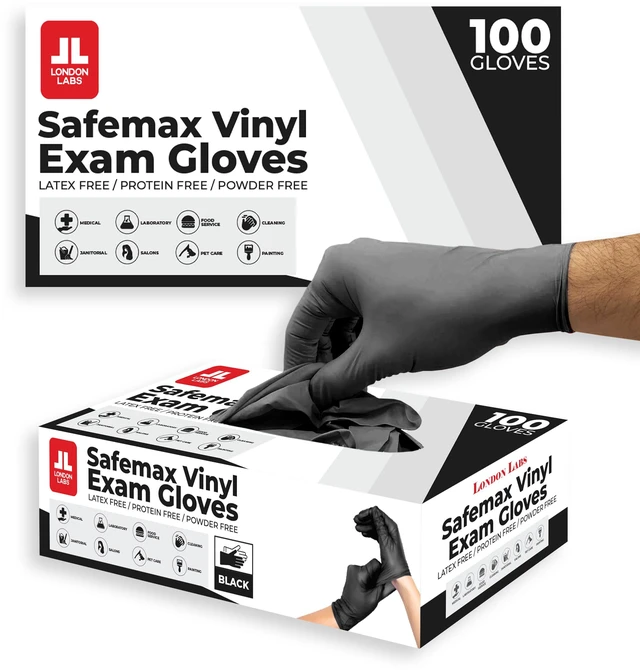Main image of Black Synthetic Vinyl Exam Gloves Powder Free and Latex Free (Small, 200 Count)