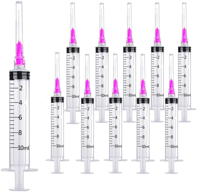 Main image of 100 Pack 10ml 18Ga Plastic Syringe with Measurement for Scientific Labs and Industrial Dispensing, Disposable Individually Wrapped (100, 10ml-18Ga)