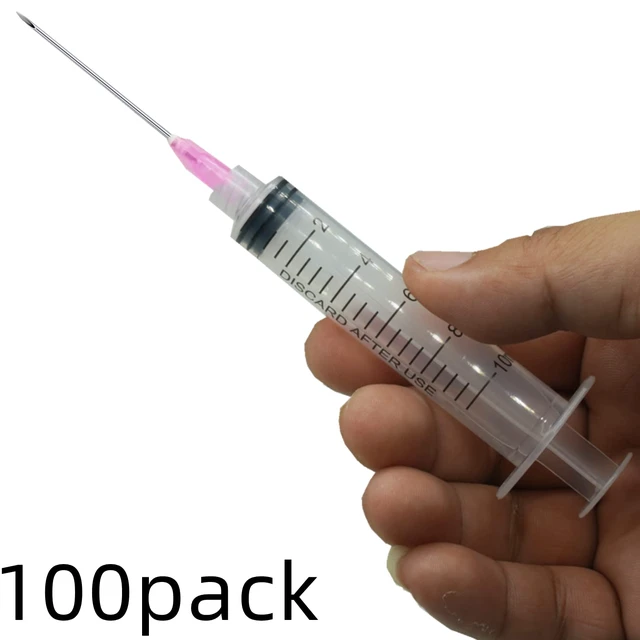Alt view image 3 of 7 - 100 Pack 10ml 18Ga Plastic Syringe with Measurement for Scientific Labs and Industrial Dispensing, Disposable Individually Wrapped (100, 10ml-18Ga)