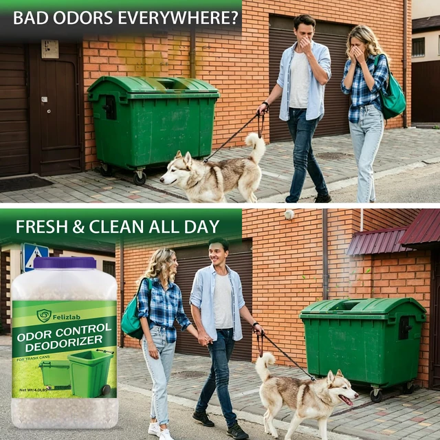 Alt view image 2 of 7 - Outdoor Trash Can Deodorizer 4 lbs, Strong Garbage Can Deodorizer for Bins, Heavy Duty Odor Eliminator & Moisture Absorber for Garbage Cans, Trash Bins, Outdoor Waste Containers & Recycling Bins