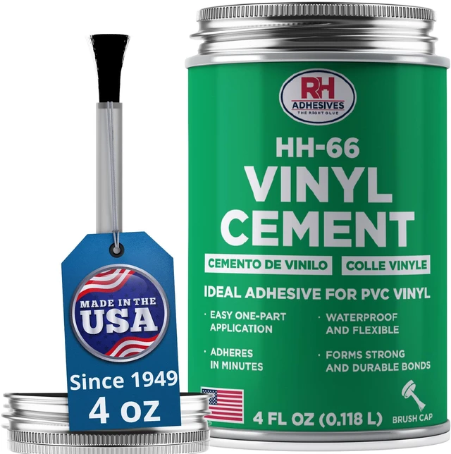 Main image of HH-66 Vinyl Cement 4 oz - Waterproof PVC & Vinyl Glue for Pools, Tarps Flexible waterproof bond, dries clear, for vinyl, PVC and canvas, pool liners, inflatables, tarps, boat seats