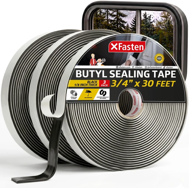 Main image of Butyl Putty Tape, Black, 1/8" x 3/4" x 30' (3-Pack) EDPM Butyl Rubber Sealant, Stretchable Camper Butyl Tape, Pool, Headlight and RV Sealant