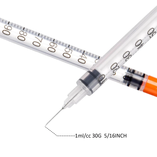 Alt view image 5 of 7 - U-100 1ml 30G 5/16"8mm) Disposable Syringes, 50Pack Individually Wrapped for Lab Suppliess