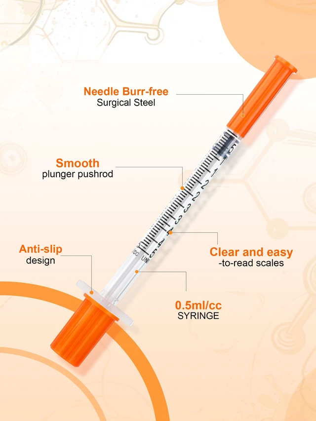 Alt view image 2 of 7 - 0.5ml Syringes 31G x 1/4" 6mm Disposable Lab Syringe with Caps, 100 Pack 0.5cc 31 Gauge 1/4 Inch, Leak-Proof Design, Fine Tip, Home & Labs Use, Individually Wrapped