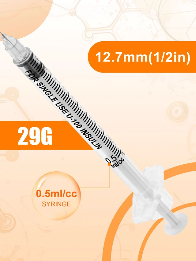 Alt view image 3 of 7 - 0.5ml Syringes 29G x 1/2" 12.7mm Disposable Lab Syringe with Caps, 100 Pack 0.5cc 29 Gauge 1/2 Inch, Leak-Proof Design, Fine Tip, Home & Labs Use, Individually Wrapped