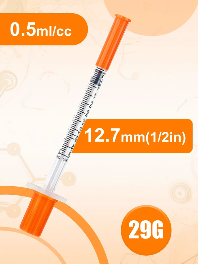 Alt view image 4 of 7 - 0.5ml Syringes 29G x 1/2" 12.7mm Disposable Lab Syringe with Caps, 100 Pack 0.5cc 29 Gauge 1/2 Inch, Leak-Proof Design, Fine Tip, Home & Labs Use, Individually Wrapped