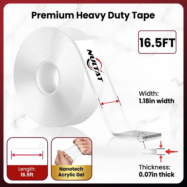 Alt view image 2 of 7 - Double Sided Tape Heavy Duty, Nano Double Stick Tape 16.5 Feet Reusable, Removable, Washable Double Stick Tape for Wall, Multipurpose Clear Adhesive Tape 1.18" x 120"