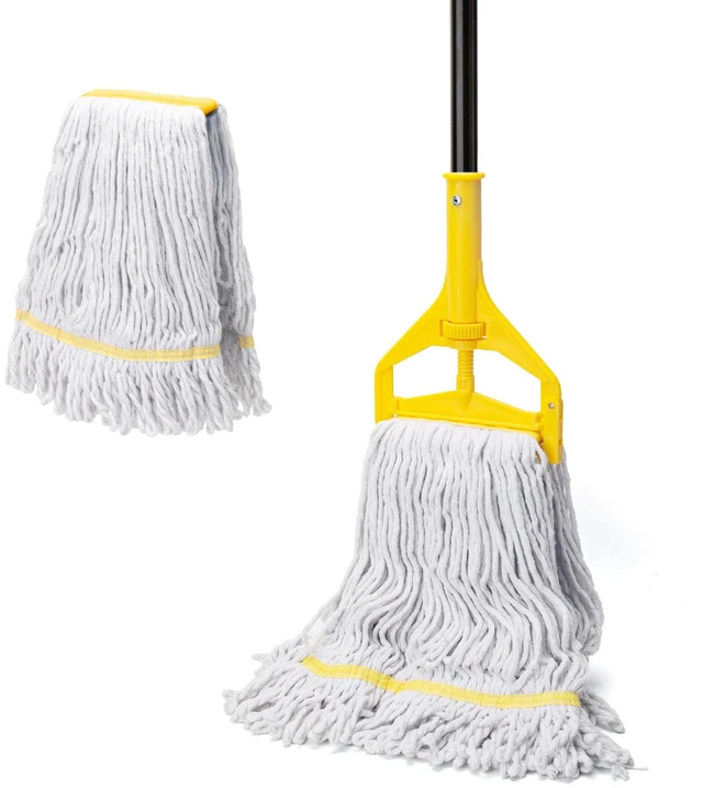 Main image of Commercial Mop with 2 Large Replacement Heads,Heavy Duty Industrial Mops 59" Long Handle,for Floor Cleaning,Looped-End String Wet Cotton Mop for Home,Kitchen,Office,Garage,Concrete/Tile Floor