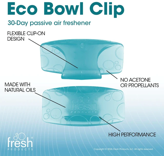 Alt view image 4 of 7 - Eco Bowl Clip Air Freshener, Ocean Mist, 12 Pack Natural Oils, Made in USA, Rim Toilet Tank Trash Cabinet, Air & Trash and Bathroom Freshener, Lasts 30 Days, Chemical Free