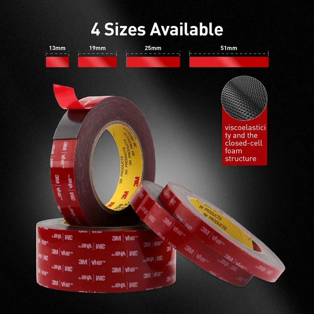 Alt view image 2 of 7 - 3M Double Sided Tape, Heavy Duty, 1 x 18Ft, Gray, 2 Pack Very High Bonding, Permanent, Weather, Waterproof Foam Mounting Tape for Home, Office, Car, Deco, Indoor, Outdoor Mountings