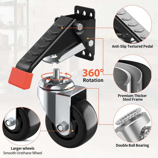 Alt view image 2 of 7 - Workbench Casters kit 920 Lbs- Retractable Casters, 4 Pack 3 Inch Heavy Duty Bench Caster Wheels Side Mounted Retractable Workbench Wheels Designed for Workbenches Machinery & Tables