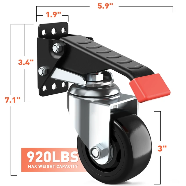 Alt view image 3 of 7 - Workbench Casters kit 920 Lbs- Retractable Casters, 4 Pack 3 Inch Heavy Duty Bench Caster Wheels Side Mounted Retractable Workbench Wheels Designed for Workbenches Machinery & Tables