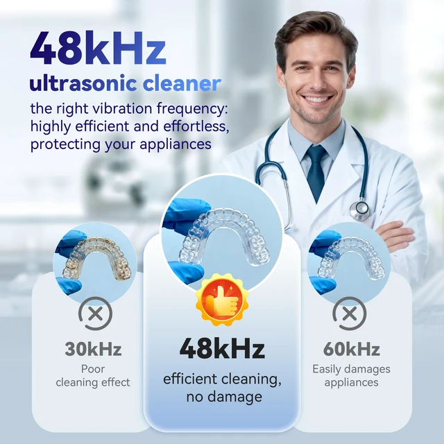 Alt view image 3 of 7 - Ultrasonic Retainer Cleaner Machine 48kHz, Dental Ultrasonic Care Cleaner Ultrasonic Retainer Cleaner for Dentures, Aligners, Mouth Guards, Toothbrush Heads and Jewelry with 200ML Capacity