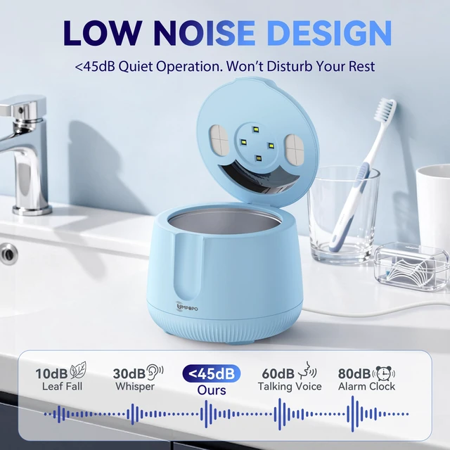 Alt view image 6 of 7 - Ultrasonic Retainer Cleaner Machine 48kHz, Dental Ultrasonic Care Cleaner Ultrasonic Retainer Cleaner for Dentures, Aligners, Mouth Guards, Toothbrush Heads and Jewelry with 200ML Capacity