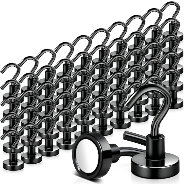 Main image of 50 Pack Magnetic Hooks Heavy Duty, Strong Magnet Hooks for Cruise Refrigerator, Neodymium Magnets with Hooks for Grill Hanging Kitchen Tool Storage, Black
