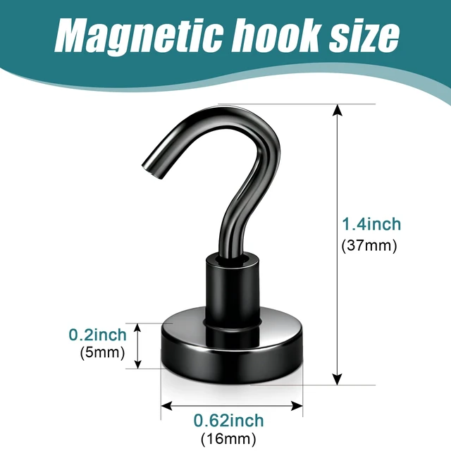 Alt view image 3 of 6 - 50 Pack Magnetic Hooks Heavy Duty, Strong Magnet Hooks for Cruise Refrigerator, Neodymium Magnets with Hooks for Grill Hanging Kitchen Tool Storage, Black