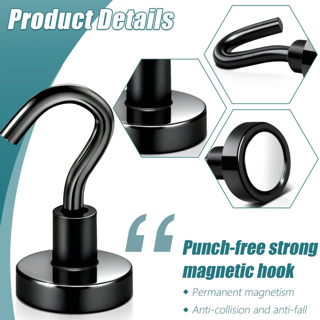 Alt view image 2 of 6 - 50 Pack Magnetic Hooks Heavy Duty, Strong Magnet Hooks for Cruise Refrigerator, Neodymium Magnets with Hooks for Grill Hanging Kitchen Tool Storage, Black