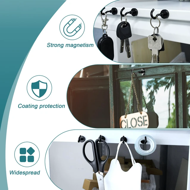 Alt view image 4 of 6 - 50 Pack Magnetic Hooks Heavy Duty, Strong Magnet Hooks for Cruise Refrigerator, Neodymium Magnets with Hooks for Grill Hanging Kitchen Tool Storage, Black