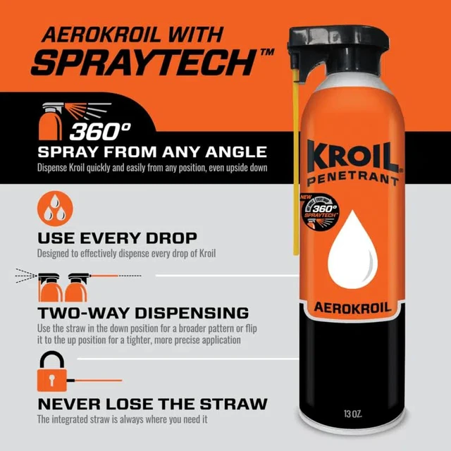 Alt view image 2 of 6 - Original Penetrating Oil with SprayTech 360° Nozzle & Straw (Aerosol Spray-13oz Can-Single) | Every Drop, Every Angle, Even Upside Down | Penetrant for Rusted Bolts, Hinges, Chains (KS132ST)