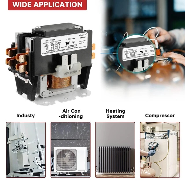 Alt view image 5 of 6 - 1 Poles FLA 30 Amp Coil 24 VAC Air Conditioner Condenser Compressor Contactor AC Definite Purpose Contactor