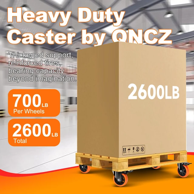 Alt view image 4 of 7 - 5 Inch Heavy Duty Caster Wheel with Dual Brake,Silent,Orange,Set of 4 Easy to Install, Efficient operation, convenient braking,Silent, Floor friendly,Widely Applied for Cart,Furniture,Workbench