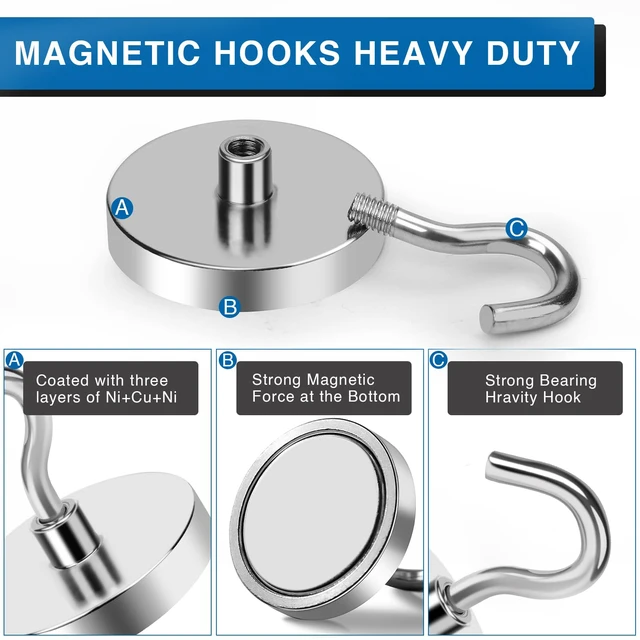 Alt view image 3 of 7 - Magnetic Hooks for Cruise Cabins, 130LBS, 12Pack Classroom Metal Key Holder Hanging Ship Door Decorations Heavy Duty Neodymium Locker Accessories Fridge Refrigerator, Silver