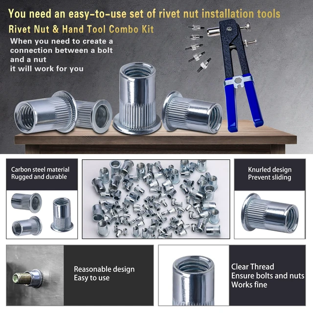 Alt view image 2 of 6 - Rivet Nut Tool Kit 540Pcs Nut Riveter Tool Kit Metal Rivet Nuts (M8/M6/M5/M4/M3), Suitable for Furniture, Decoration, Automobile, Shipbuilding and Industrial Applications