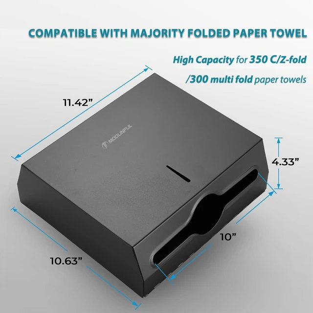 Alt view image 6 of 7 - Commercial Paper Towel Dispenser Wall Mount, Large Capacity Stainless Steel Folded Paper Towel Dispenser, Suitable for Bathrooms and Public Places, Matte Black