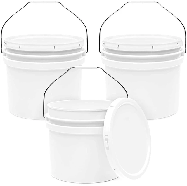 Main image of 3.5-Gallon White Bucket Pail Container with Lid | Food Grade | Heavy-Duty Approx 90 MIL Extra Durable | Metal Handles with Plastic Grip | Multi-Use | Easy Stack and Store | BPA Free - 3 Pack