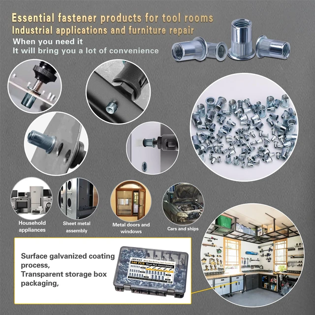 Alt view image 5 of 6 - Rivet Nut Tool Kit 540Pcs Nut Riveter Tool Kit Metal Rivet Nuts (M8/M6/M5/M4/M3), Suitable for Furniture, Decoration, Automobile, Shipbuilding and Industrial Applications