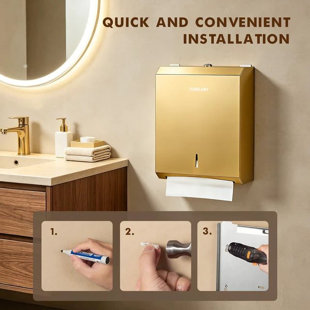 Alt view image 2 of 6 - Commercial Paper Towel Dispenser Wall Mount, Gold, Large Capacity Durable Stainless Steel, C-Fold Multifold Trifold Paper Towel Holder, Touchless Hand Towel Dispenser for Bathroom, Office