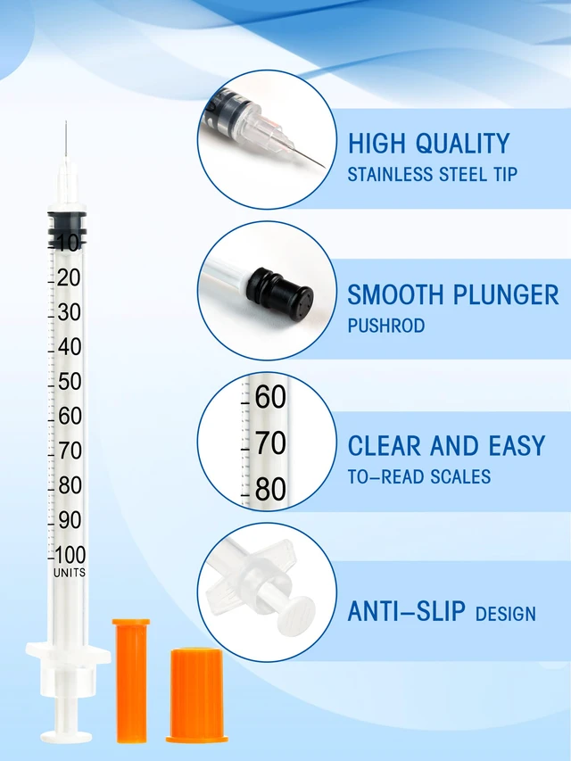 Alt view image 3 of 5 - 1ml Syringes 31G x 1/4" 6mm Disposable Lab Syringe with Caps, 100 Pack 31 Gauge 1cc 1/4 Inch, Leak-Proof Design, Fine Tip, Home & Labs Use, Individually Wrapped
