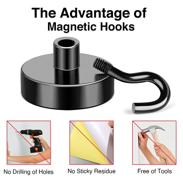 Alt view image 5 of 7 - 28Pcs Magnetic Hooks Strong Cruise Cabin Ship Essentials 30LBS Black Cruise Essentials Neodymium Heavy Duty Magnets with Hooks for Hanging Magnetic Hanger for Fridge Toolbox Storage