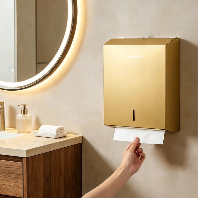 Alt view image 6 of 6 - Commercial Paper Towel Dispenser Wall Mount, Gold, Large Capacity Durable Stainless Steel, C-Fold Multifold Trifold Paper Towel Holder, Touchless Hand Towel Dispenser for Bathroom, Office