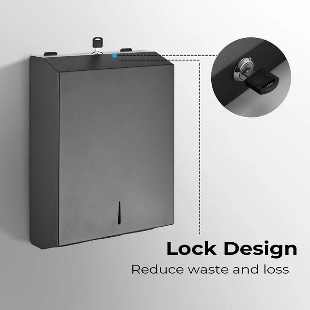 Alt view image 4 of 7 - Paper Towel Dispenser Wall Mount - Multifold Trifold Paper Towel Dispensers, Large Capacity Stainless Steel Tissue Holder, Suitable for Bathrooms and Public Places Black