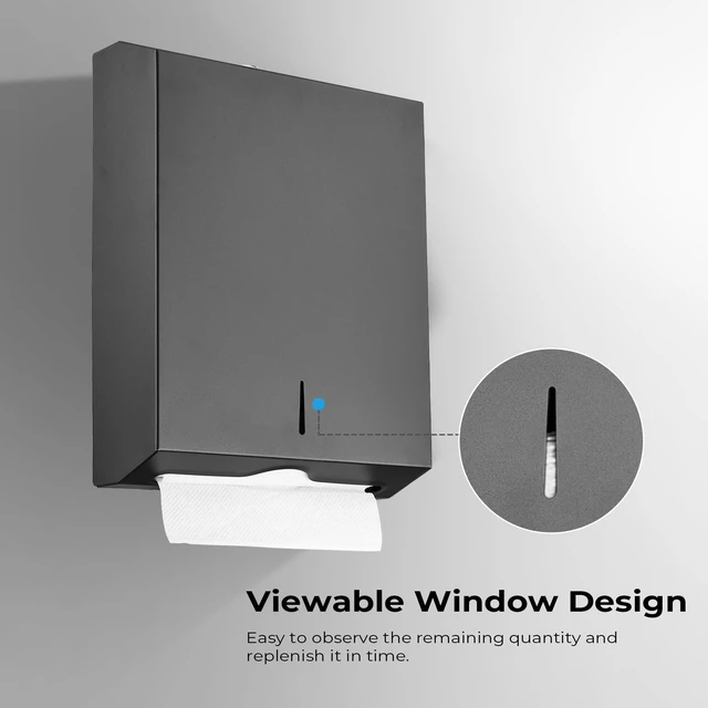 Alt view image 5 of 7 - Paper Towel Dispenser Wall Mount - Multifold Trifold Paper Towel Dispensers, Large Capacity Stainless Steel Tissue Holder, Suitable for Bathrooms and Public Places Black