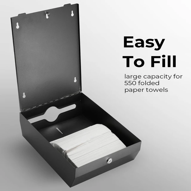 Alt view image 6 of 7 - Paper Towel Dispenser Wall Mount - Multifold Trifold Paper Towel Dispensers, Large Capacity Stainless Steel Tissue Holder, Suitable for Bathrooms and Public Places Black