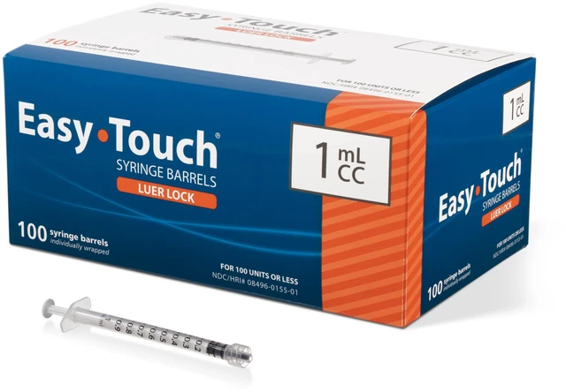 Main image of EasyTouch Luer-Lock Syringe Barrel, 1ML Syringe, Pack of 100