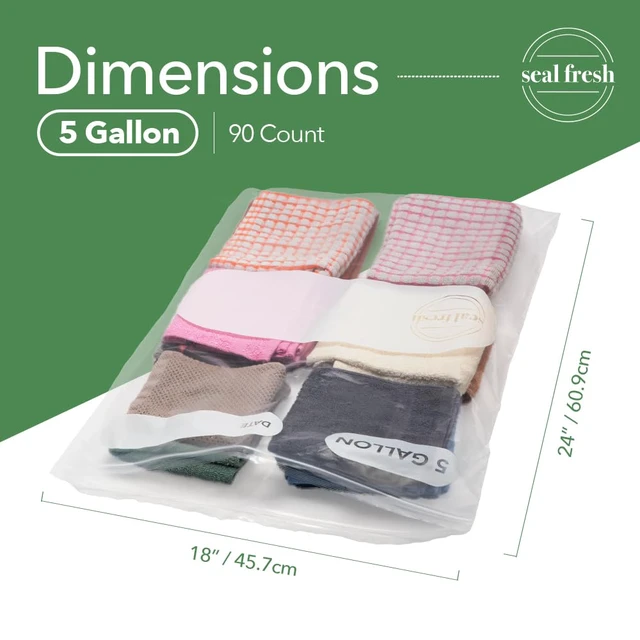 Alt view image 2 of 7 - 5 Gallon Large Plastic Storage Bags 18" x 24" (90 Count) Reusable XXL Extra Large Clear Jumbo Zip Bags with Sealable Zipper Top For Clothes, Travel, Moving