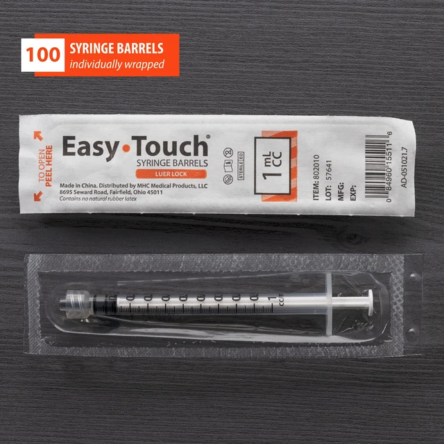 Alt view image 5 of 7 - EasyTouch Luer-Lock Syringe Barrel, 1ML Syringe, Pack of 100