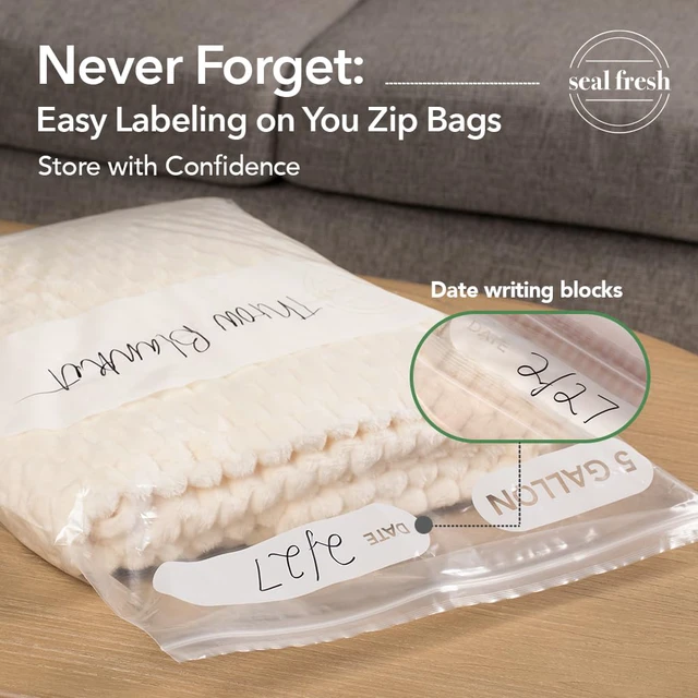 Alt view image 7 of 7 - 5 Gallon Large Plastic Storage Bags 18" x 24" (90 Count) Reusable XXL Extra Large Clear Jumbo Zip Bags with Sealable Zipper Top For Clothes, Travel, Moving