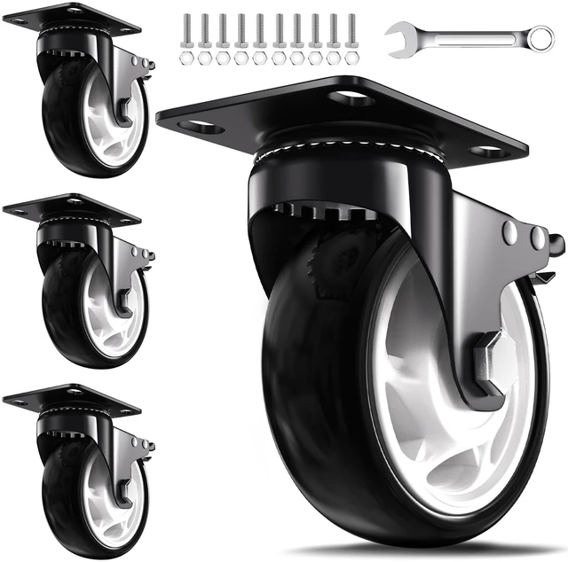Main image of 5 Inch Heavy Duty Caster Wheel with Dual Brake,Silent, Black,Set of 4 Easy to Install, Efficient operation, convenient braking,Silent, Floor friendly,Widely Applied for Cart,Furniture,Workbench