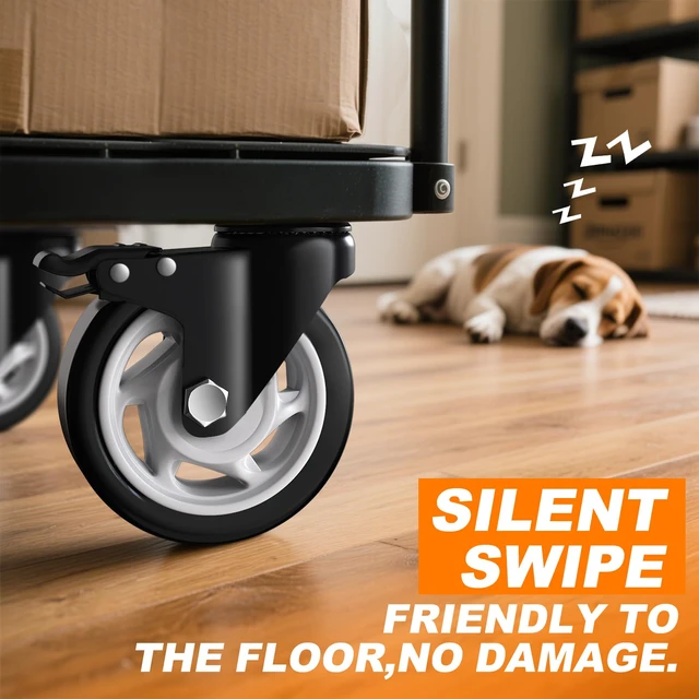 Alt view image 3 of 7 - 5 Inch Heavy Duty Caster Wheel with Dual Brake,Silent, Black,Set of 4 Easy to Install, Efficient operation, convenient braking,Silent, Floor friendly,Widely Applied for Cart,Furniture,Workbench