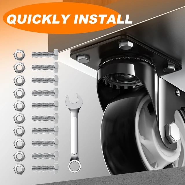 Alt view image 7 of 7 - 5 Inch Heavy Duty Caster Wheel with Dual Brake,Silent, Black,Set of 4 Easy to Install, Efficient operation, convenient braking,Silent, Floor friendly,Widely Applied for Cart,Furniture,Workbench