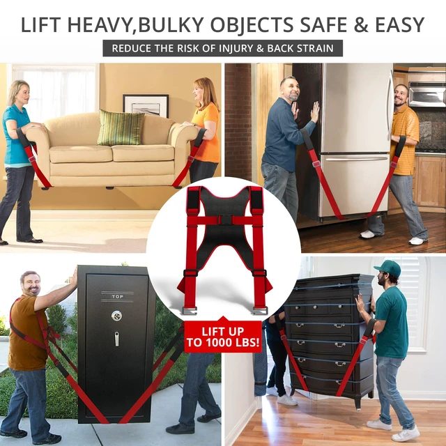 Alt view image 4 of 6 - Moving Straps - 2 Pairs - Red Lifting Straps for 2 Movers Move Furniture Easily and Safely - Perfect for Lifting & Moving Heavy Objects (Adjustable Length 50-118, with Back Support)