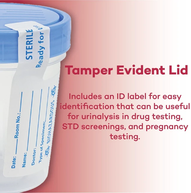 Alt view image 6 of 7 - 781044 Urine Specimen Cups - 4 oz, 10 Count, Lids Sterile Polypropylene, Screw-On Leak Resistant Cap, Tamper Evident Tab, ID Label, Individually Wrapped, STD Pregnancy Testing